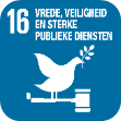 Logo SDG 16 Vrede, veiligheid en sterke publieke diensten 